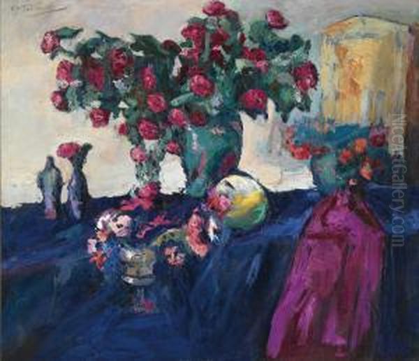 Roses And Anemones Oil Painting by Wlodzimierz Terlikowski