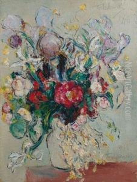 Nature Morte Au Bouquet Oil Painting by Wlodzimierz Terlikowski