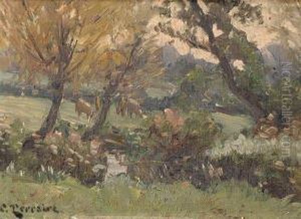 Vaches Pres Du Ruisseau Oil Painting by Clovis Frederick Terraire