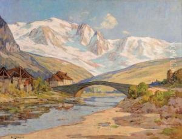 Le Pont Saint Martin Et La Chaine Du Mont Blanc Oil Painting by Clovis Frederick Terraire