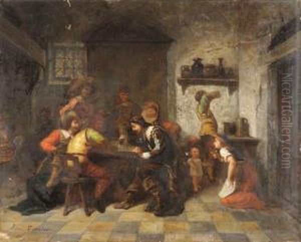 La Partie De Des Oil Painting by Leon Francois Terrier