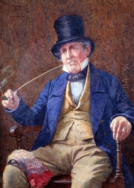 Gentleman Smoking A Clay Pipe Oil Painting by Henry M. Terry