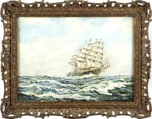 Clippers At Sea Oil Painting by John Coleman Terry