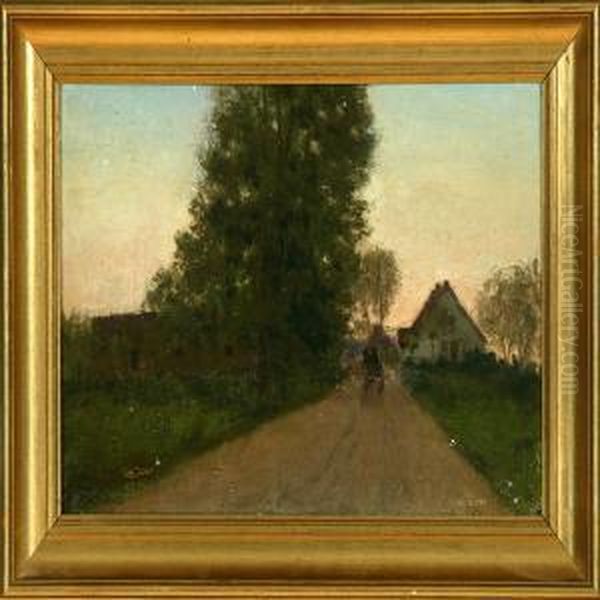 Village Road In The Evening Sun Oil Painting by Anders Christian Terslose