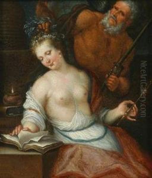 Allegory: Chronos 
Crowningtruth Oil Painting by Augustinus I Terwestenl Parodijsvogel