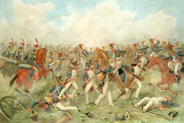 The Battle of Vittoria, June 2 st 1813 Oil Painting by John Augustus Atkinson