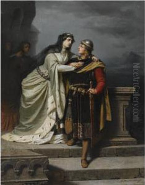 Queen Guinevere Bidding Farewell To Sir Lancelot Oil Painting by Emil Teschendorff