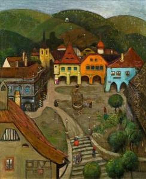 Kleine Stadt Oil Painting by Richard Teschner