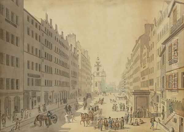 View of the High Street of Edinburgh from the East, 1793 Oil Painting by David Allan