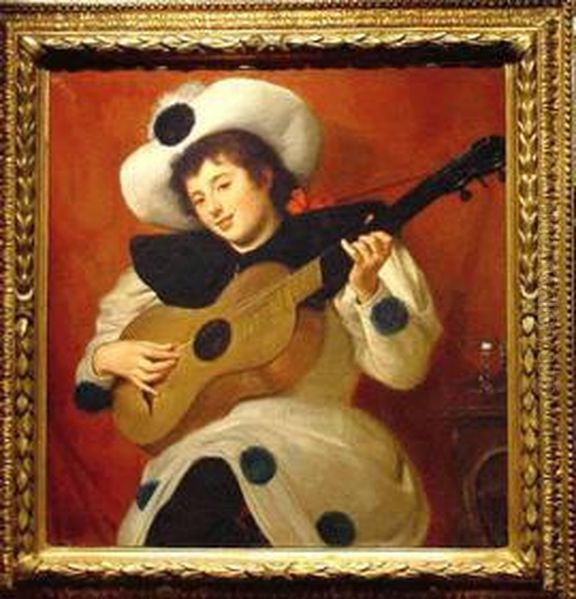 Harlequin With Guitar Oil Painting by Giacinto Tesio