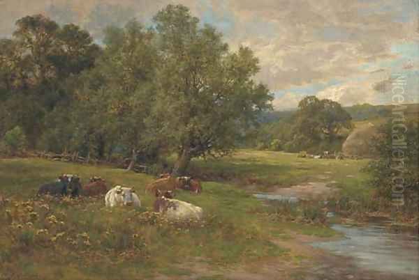 Cattle resting by a brook Oil Painting by Charles James Adams