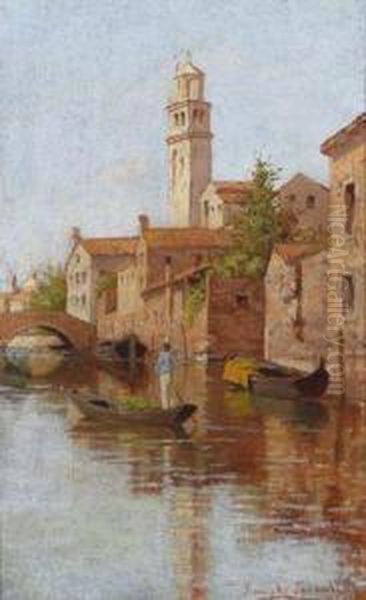 Kanal In Venedig Mit Figurlicher Staffage Oil Painting by Romolo Tessari