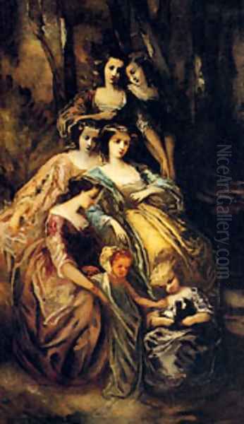 Empress Eugenie And Her Attendants Oil Painting by Monticelli Adolphe