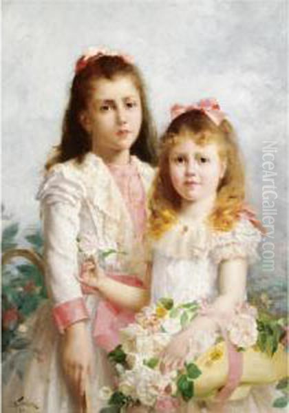 Flower Girls Oil Painting by Louis Adolphe Tessier