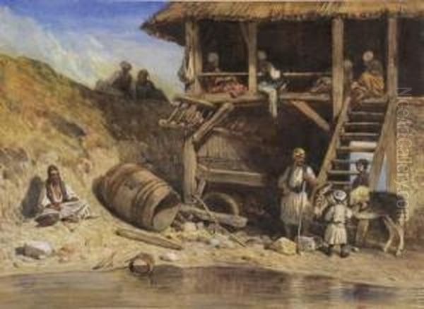 Orientaux Dans Un Village De Montagne Oil Painting by Louis Tesson