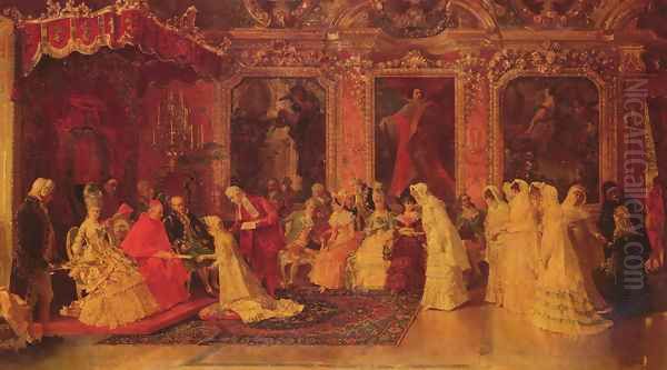 Princess Borghese Bestowing Dowries Oil Painting by Luis Alvarez Catala