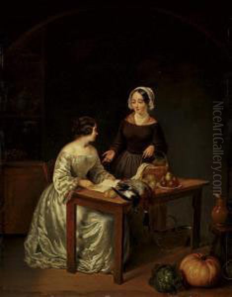 Kucheninterieur Mit Einer Eleganten Dame Oil Painting by Jean-Auguste Teste