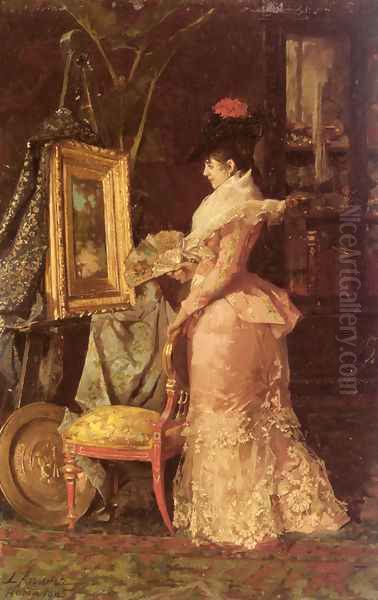 Admirando El Cuadro (Admiring The Painting) Oil Painting by Luis Alvarez Catala