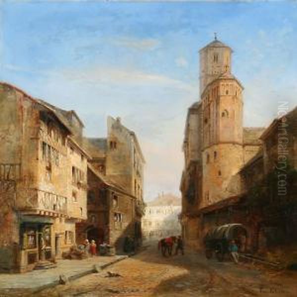 Street Scene, Morning Sun Oil Painting by Jean-Baptist Tetar Van Elven