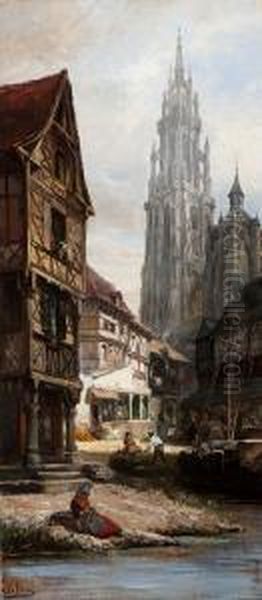 Antwerp Oil Painting by Jean-Baptist Tetar Van Elven