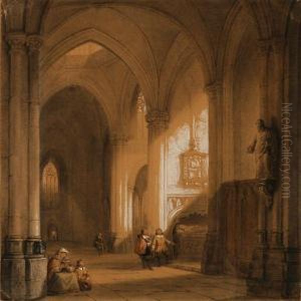 Interior From A Gothic Church Oil Painting by Jean-Baptist Tetar Van Elven