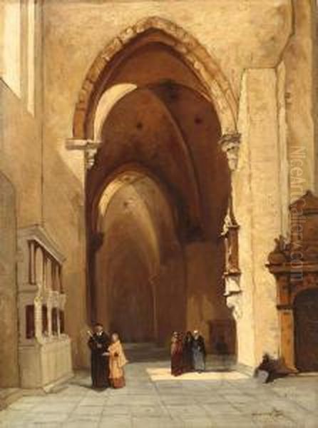 Church Interior Oil Painting by Jean-Baptist Tetar Van Elven