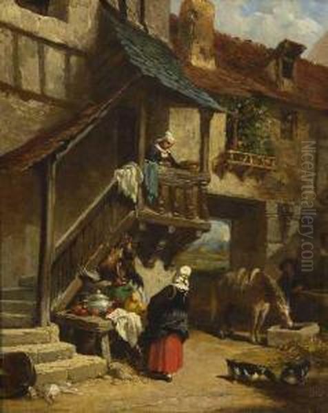 Bauerliches Idyll Oil Painting by Paul Constantin D. Tetar Van Elven