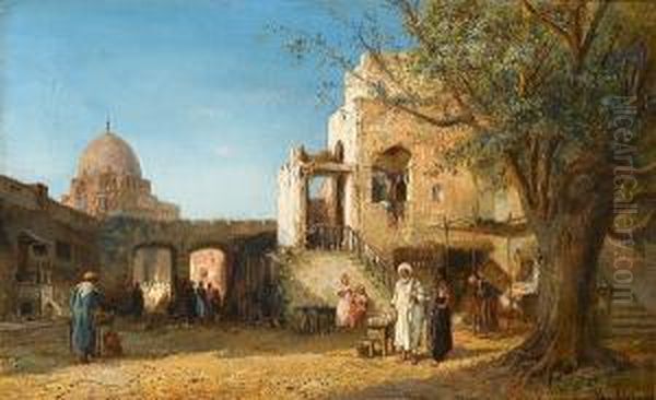 A Backstreet In Cairo Oil Painting by Paul Constantin D. Tetar Van Elven