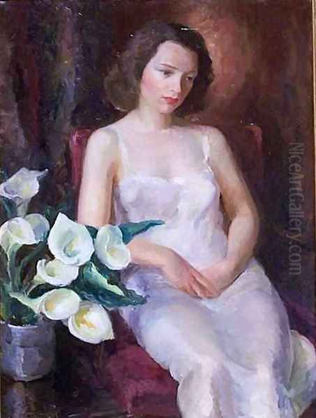 Arabella with Calla Lillies Oil Painting by Luis Alvarez Catala