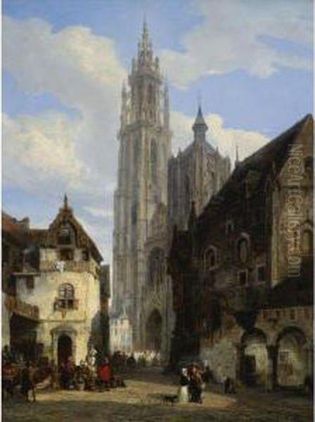 The Cathedral Of Our Lady, Antwerp Oil Painting by Pierre-Henri-Theodore Tetar van Elven