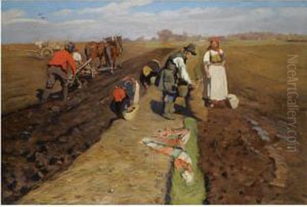 Orka, Wiosna (ploughing, Spring) Oil Painting by Wlodzimierz Tetmajer