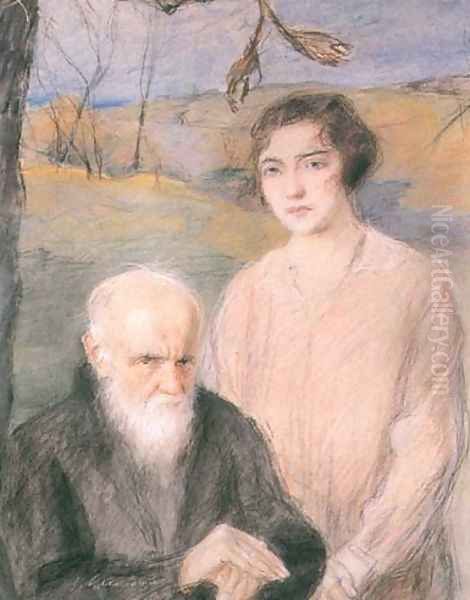 Old Man and a Girl Oil Painting by Teodor Axentowicz