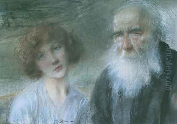 Young and Old Oil Painting by Teodor Axentowicz