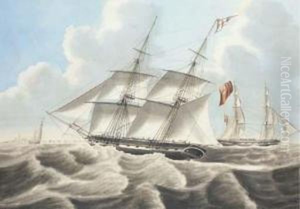 The British Brig Rosella In Two Positions Off The Low Countries Oil Painting by Dirk Antoon Teupken