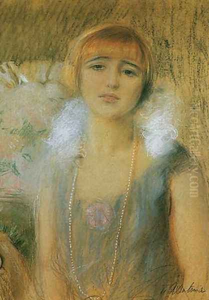 Girl with a Fringe Oil Painting by Teodor Axentowicz