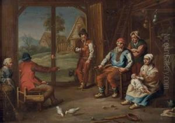 Der Alte Bauer Inmitten Seiner Familie Oil Painting by Franz Josef Textor