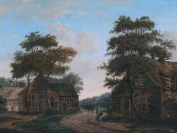 Boerendorp Oil Painting by Jan Jacob Teyler Van Hall