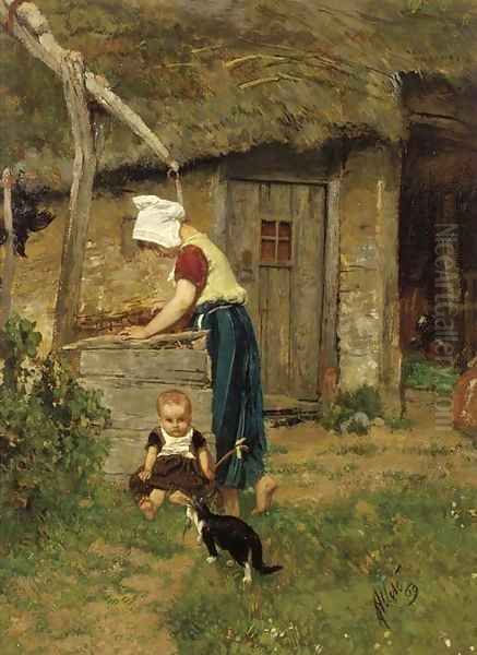 Fetching water Oil Painting by August Allebe