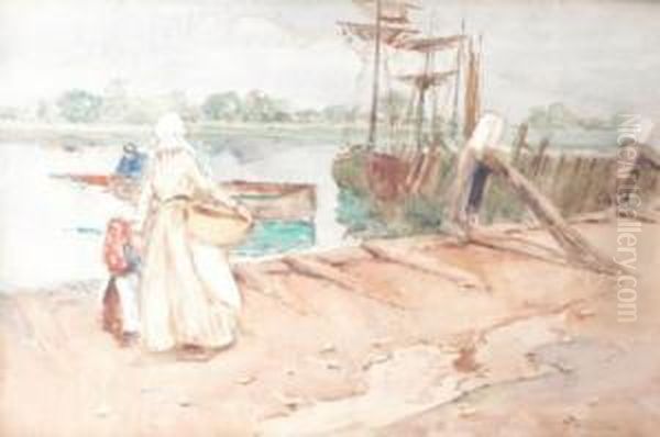 Figures By The Quay. Oil Painting by Lance Thackeray