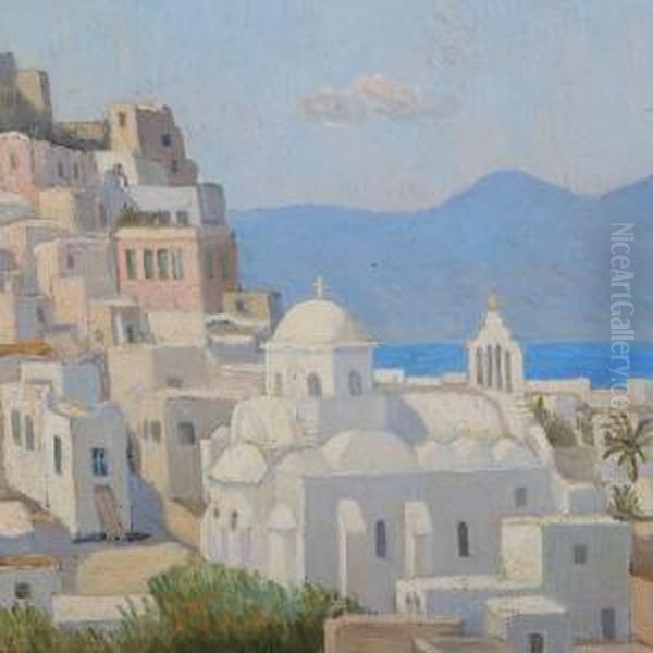 View Over The Greek Village Naxos Oil Painting by Ella Thalbitzer