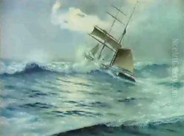 DAS SCHIFF CAPEANDO IN SCHWERER SEE Oil Painting by Salvador Abril y Blasco