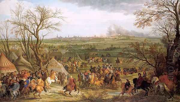 The Camp of Cambrai 1677 Oil Painting by Workshop of Adam-Franz van der Meulen