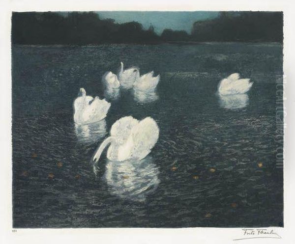 Les Cygnes Oil Painting by Fritz Thaulow