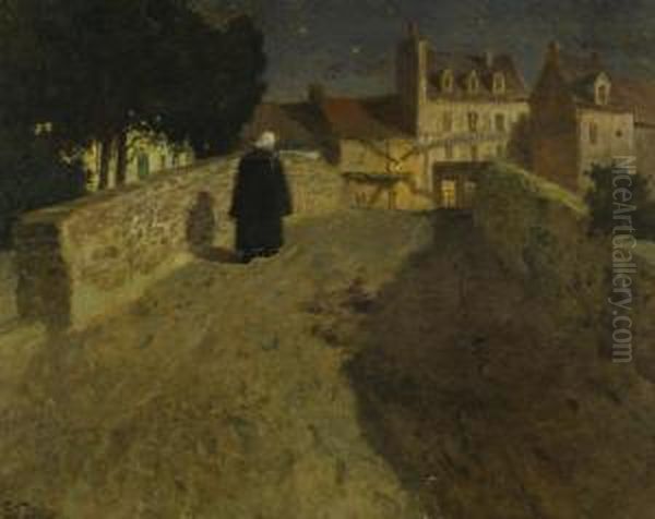 Towards The Pont Lovignon (pont Fleuri) In Quimperle Oil Painting by Fritz Thaulow