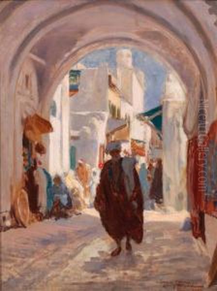 Rue Animee A Tunis Oil Painting by Louis Thayac