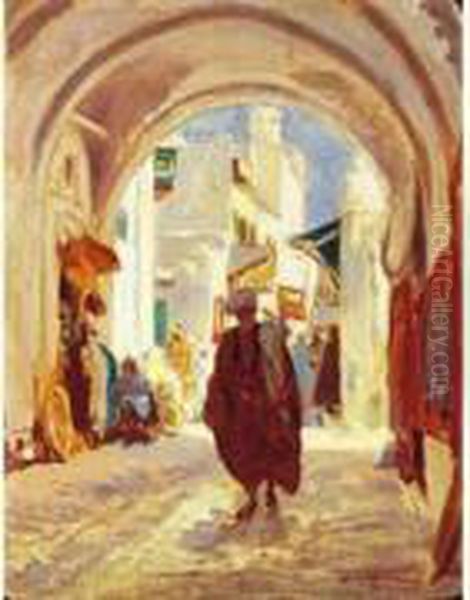 Ruelle Animee A Tunis Oil Painting by Louis Thayac