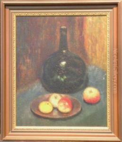 Still Life With Fruit And Glass Bottle Oil Painting by Abbott Handerson Thayer