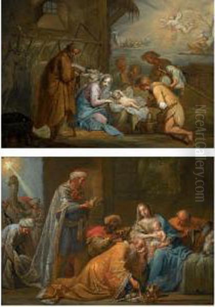 The Adoration Of The Shepherds; The Adoration Of The Magi Oil Painting by Johann Georg Bohm