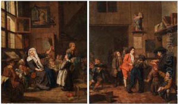 Knaben Mit Lehrer In Einer Dorfschule Oil Painting by Josef Horemans Younger The Jan