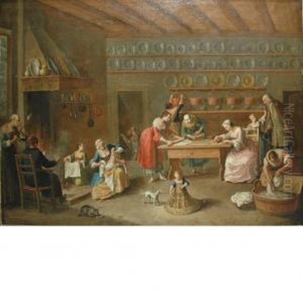 Domestic Scene Oil Painting by Josef Horemans Younger The Jan